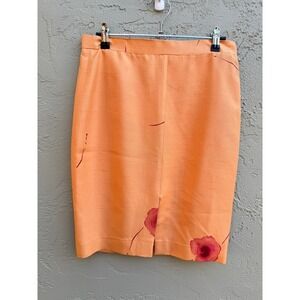 Gigli Italian Womens Peach Romantic Glam Floral Luxury Print Silk Skirt